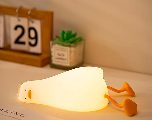 Lying Flat Benson Duck, Rechargeable Silicone Night Light, Dimmable Cute Light Up Duck, Nursery Nightlight, Bedside Lamp